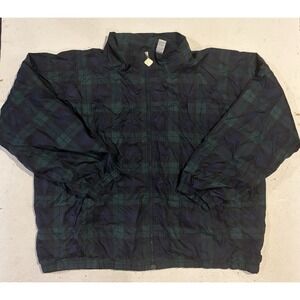 Vintage Jerzees Windbreaker Jacket Mens 3X  Blackwatch Tartan Blue Green Bomber